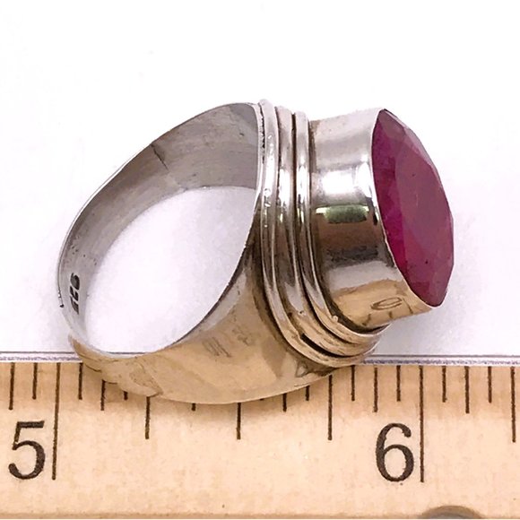 Raw Ruby Sterling Silver Ring .925 Faceted Size 8 July Birthstone Saddle Style - Picture 7 of 7